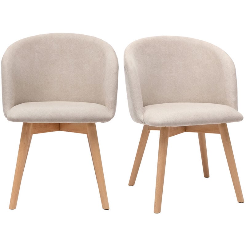 foto del prodotto sedie scandinave in tessuto effetto velluto beige e legno massello di faggio set di 2 vanity