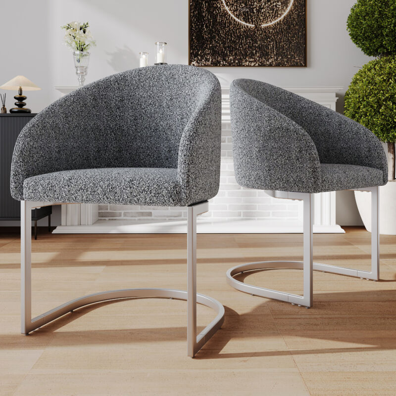 foto del prodotto sedie, sedia a sbalzo con imbottitura, sedia per soggiorno sala da pranzo camera da letto, gambe in ferro, tessuto, grigio, 2 pz