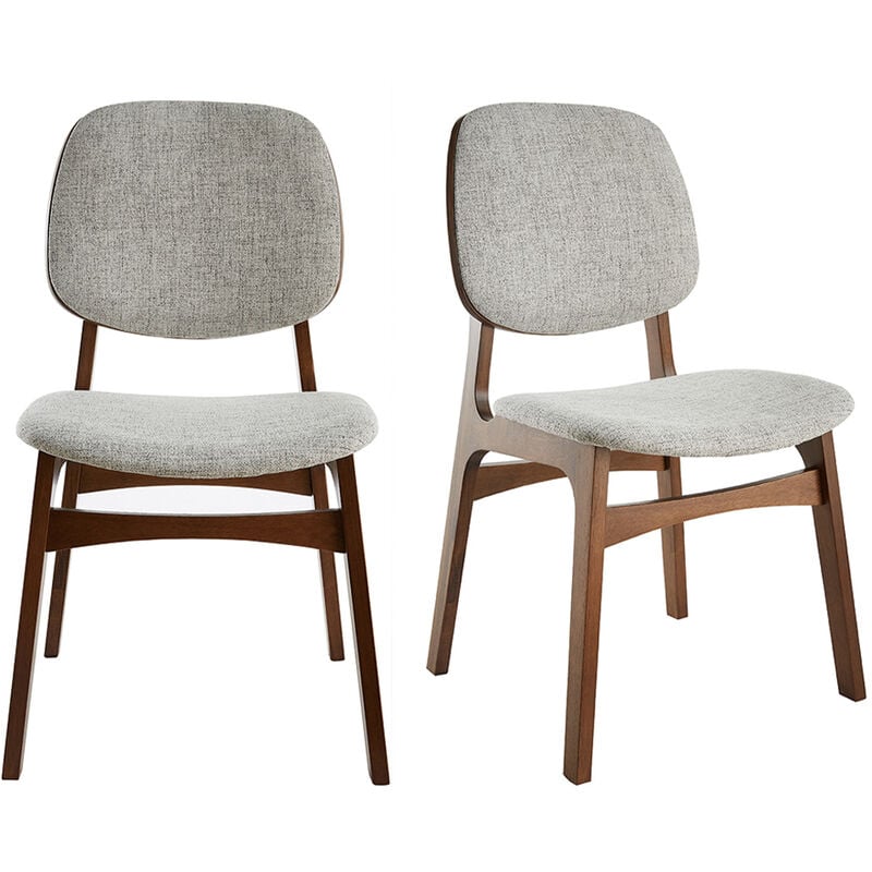 foto del prodotto sedie vintage in tessuto grigio chiaro e base noce set di 2 soquette