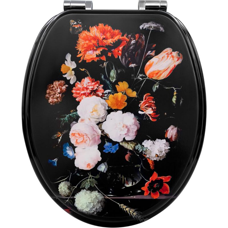 foto del prodotto sedile copri wc universale frizionato in legno, fiori - woltu