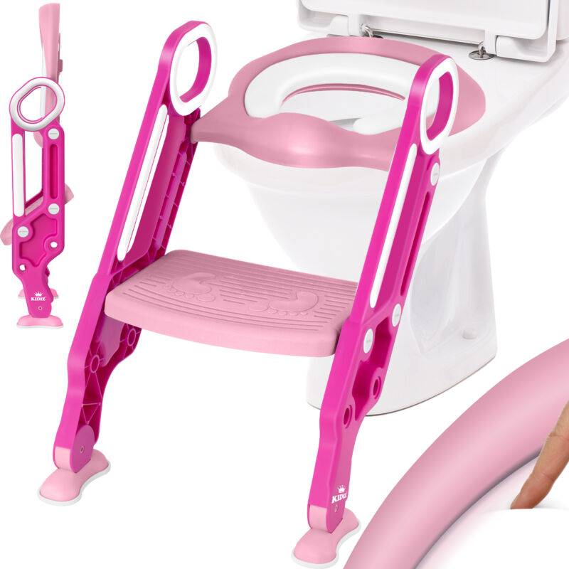 foto del prodotto sedile da toilette per bambini trainer da toilette con scale e maniglie pieghevole per bambini sedile da toilette per bambini trainer da toilette per l'apprendimento del vasino cuscino conforte - kidiz
