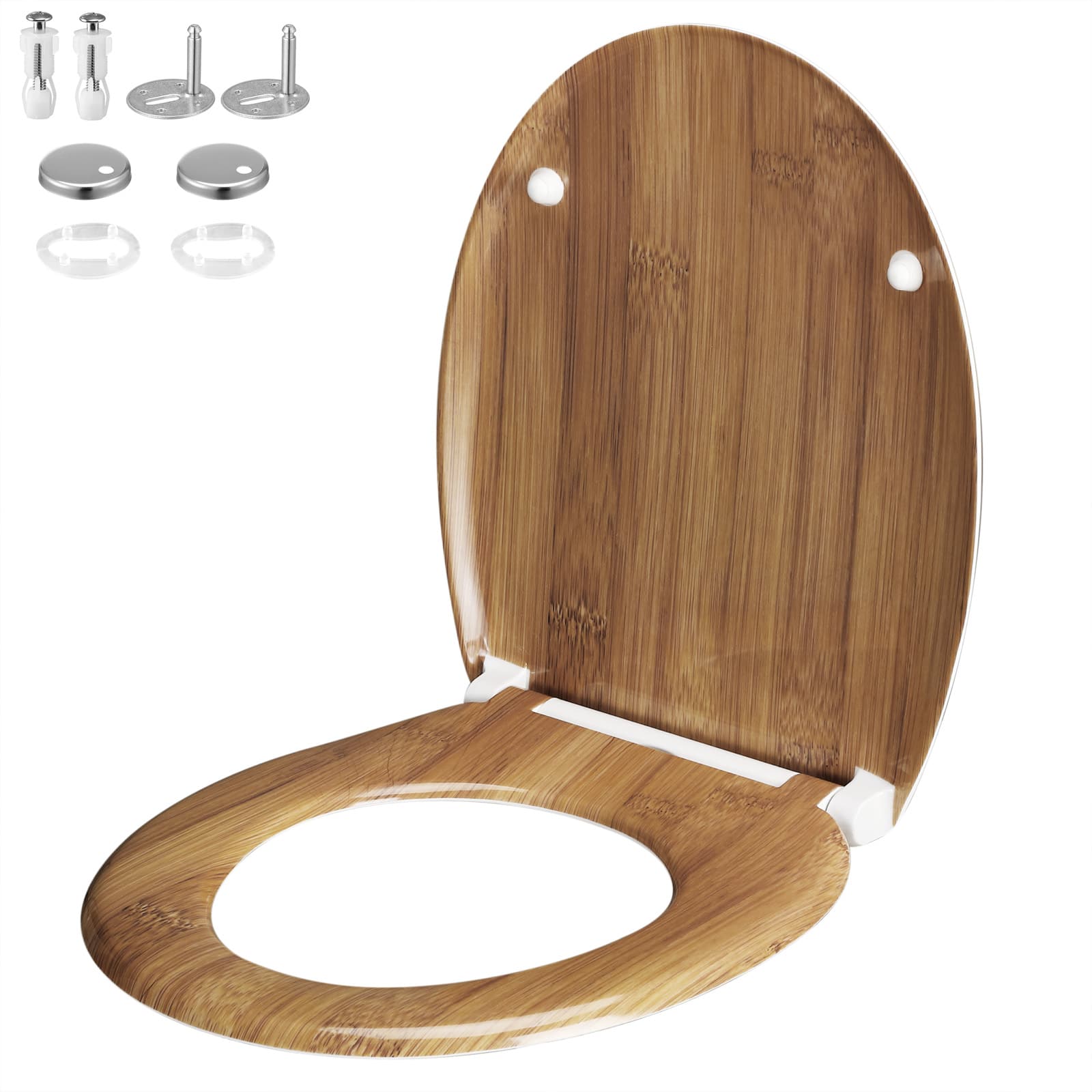 foto del prodotto sedile della toilette in bamb con meccanismo di chiusura morbida