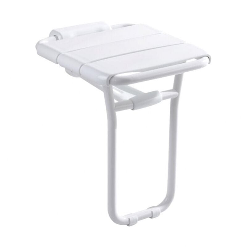 foto del prodotto sedile doccia sollevabile in alluminio verniciato epossidico bianco, sedile doccia antiscivolo a parete per bagno