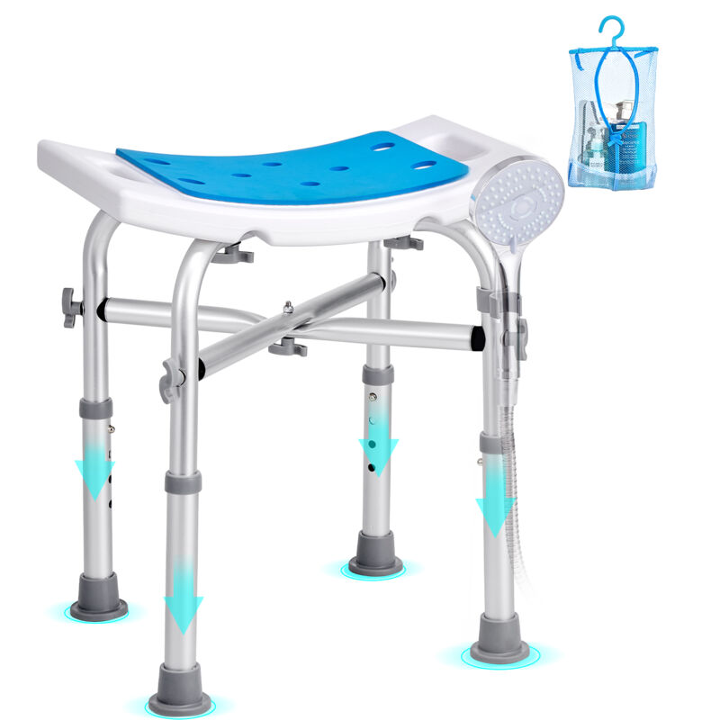 foto del prodotto sedile per doccia antiscivolo altezza regolabile 405 480mm, sgabello per doccia carico max. 226,8kg,sedia per doccia in alluminio pe,sgabello da