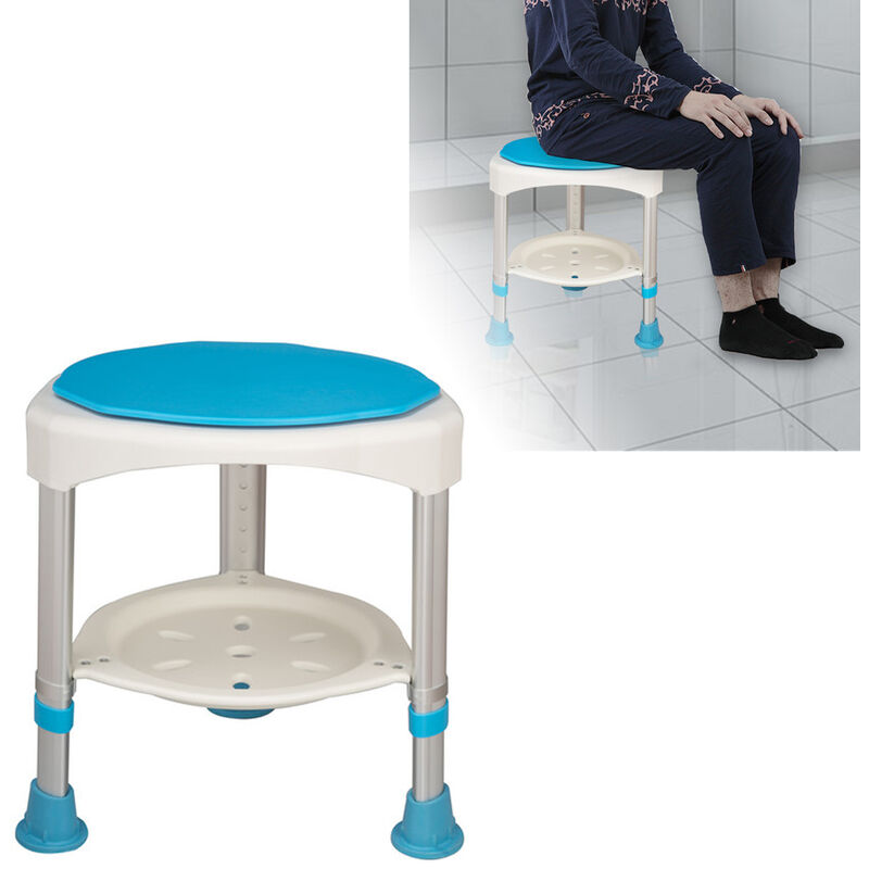 foto del prodotto sedile per doccia sgabello da doccia sedile da doccia regolabile in altezza in alluminio antiscivolo con ripiano sedia da doccia rotonda sedile