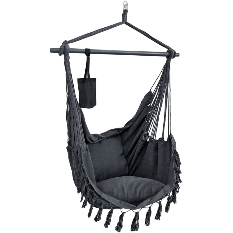 foto del prodotto sedile sospeso aranga con frange con 2 cuscini e portabibite grigio scuro 030008285