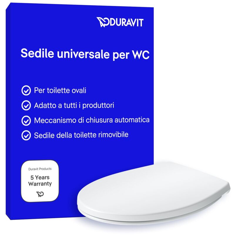foto del prodotto sedile univavo, sedile wc universale ovale, sedile della toilette con doppio meccanismo a chiusura rallentata, tavoletta wc sgancio rapido per una