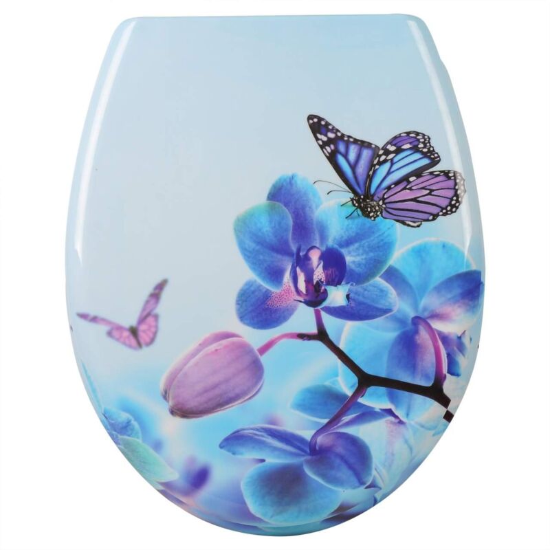 foto del prodotto sedile wc con abbassamento automatico in duroplastico fantasia farfalla viola