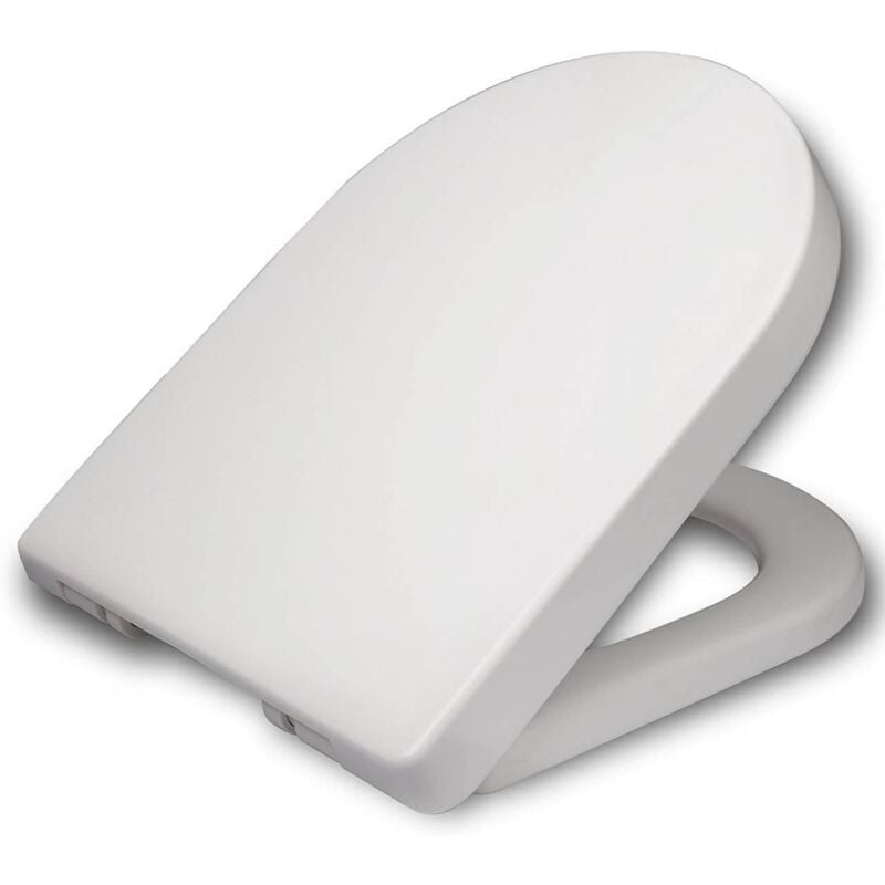 foto del prodotto sedile wc con chiusura ammortizzata a forma di d per bagno di famiglia bianco