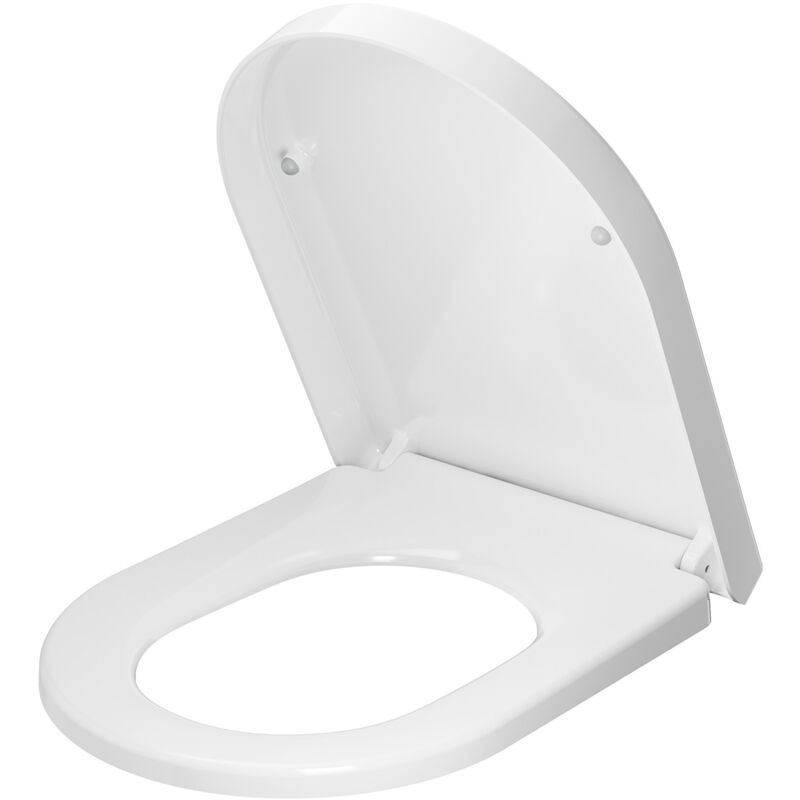 foto del prodotto sedile wc derw max a forma di d, sedile wc in polipropilene, sedile wc con chiusura ammortizzata, bianco, adatto per wc di tipo d