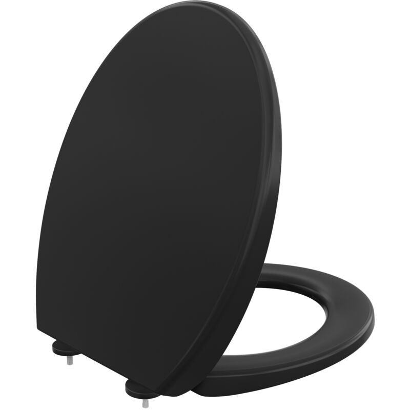 foto del prodotto sedile wc derw max nero a forma di o, sedile wc con pulsante singolo, doppio strato e spesso, sedile wc in resina urea formaldeide