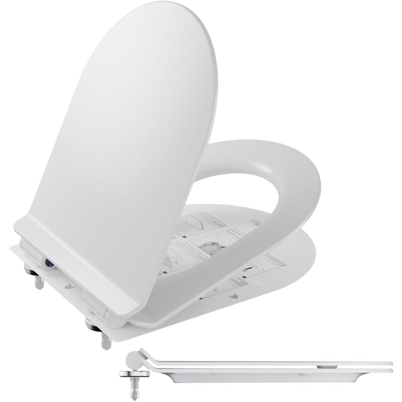 foto del prodotto sedile wc derw max ultra sottile a forma di d, sedile wc in urea formaldeide, sedile wc con chiusura ammortizzata, bianco