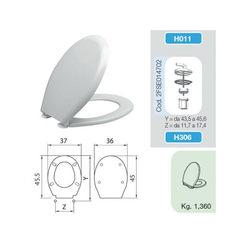 foto del prodotto sedile wc durofort modello z0 bianco con cerniere h011 saniplast