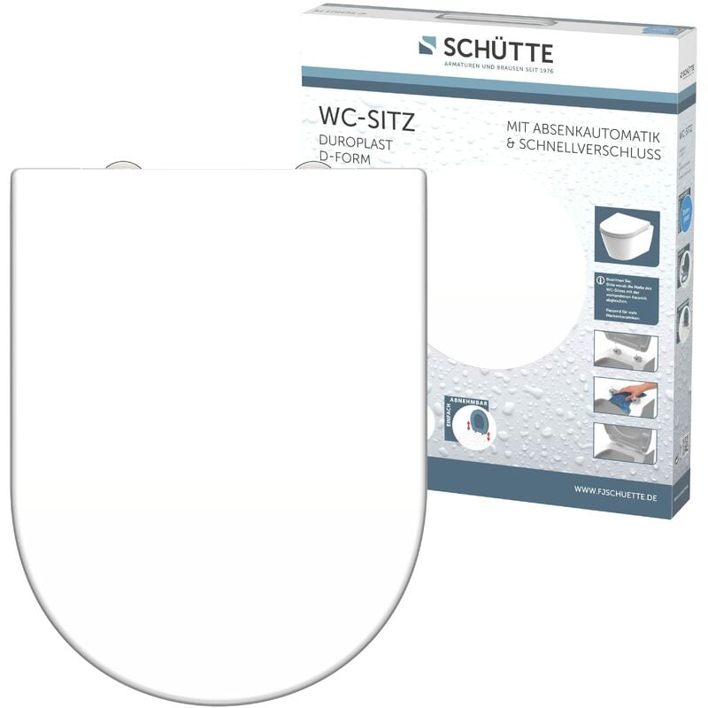 foto del prodotto sedile wc duroplast forma d, sedile wc con abbassamento automatico e chiusura rapida per una facile pulizia, carico massimo sugli occhialini 175 kg,
