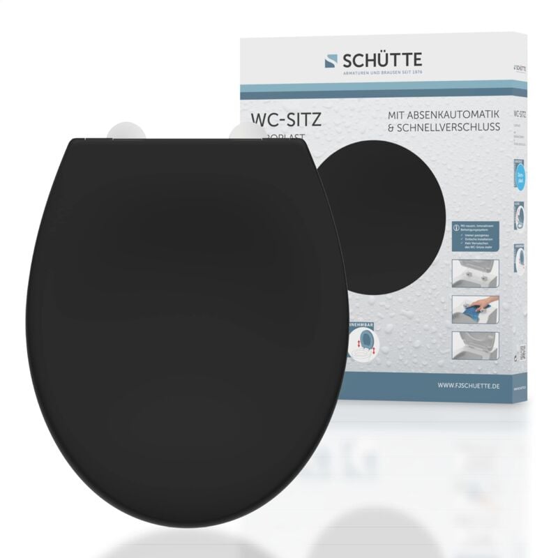 foto del prodotto sedile wc nero con abbassamento automatico e chiusura rapida motivo coperchio wc con cerniere in metallo coperchio wc e occhialini fino a 150 kg