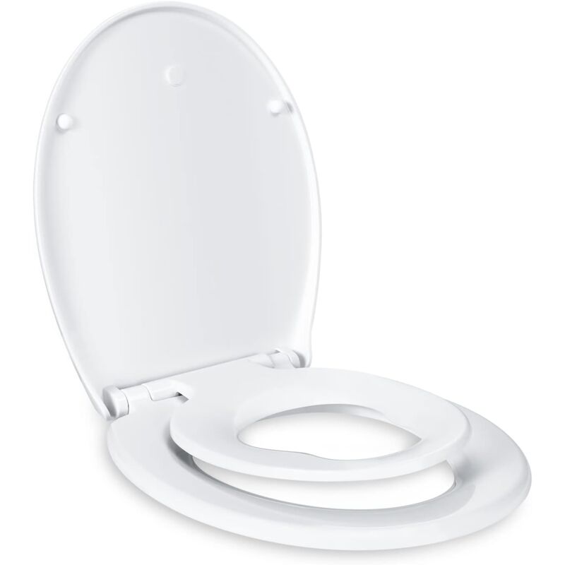 foto del prodotto sedile wc per famiglie, sedile wc con seggiolino magnetico per bambini, chiusura ammortizzata e cerniera regolabile, sedile wc in polietilene per