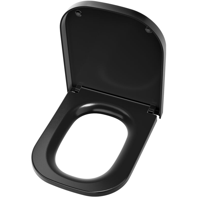 foto del prodotto sedile wc quadrato corto derw max sedile wc con doppio pulsante nero, sedile wc in urea formaldeide sedile wc con chiusura ammortizzata