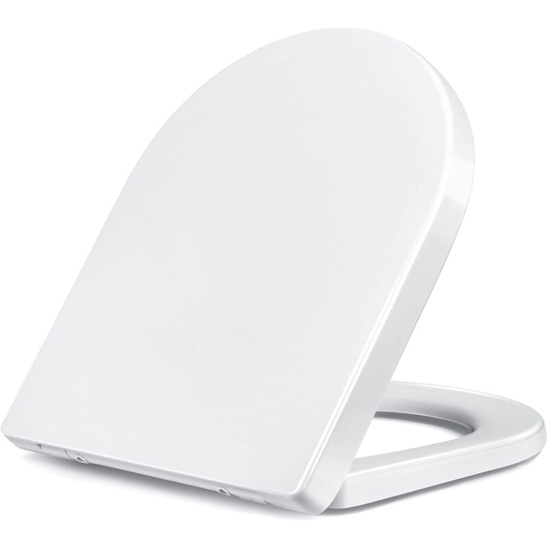 foto del prodotto sedile wc, sedile wc standard con chiusura ammortizzata e sgancio rapido, fissaggio facile, sedile wc a forma di u uf bianco