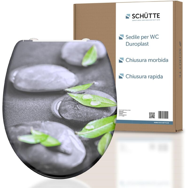 foto del prodotto sedile wc stones con abbassamento automatico, coperchio wc con motivo e chiusura rapida per la pulizia, coperchio wc in duroplast carico massimo 150