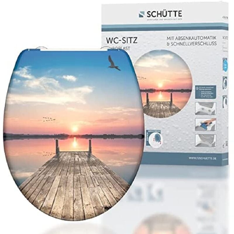 foto del prodotto sedile wc sunset sky con abbassamento automatico, coperchio wc con motivo e chiusura rapida per la pulizia, coperchio wc in duroplast carico massimo