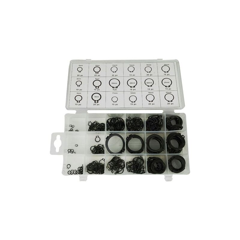 foto del prodotto seeger, 300 clip per anello elastico, seeger per albero, nero, tipo c, per il fissaggio di seeger esterni di cuscinetti, ingranaggi e pulegge 3 32