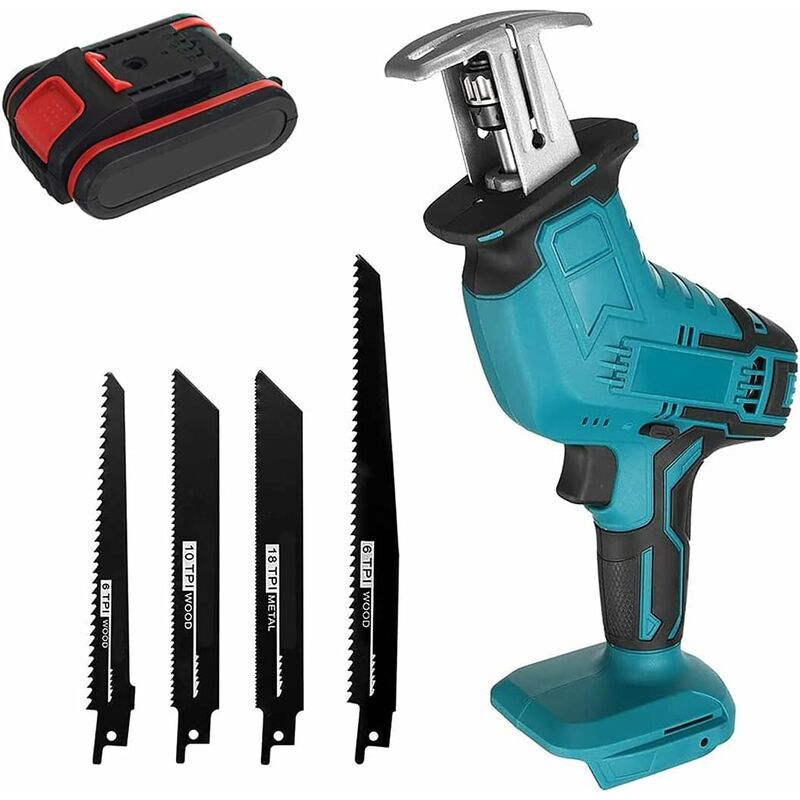 foto del prodotto sega a gancio elettrica a batteria portatile con una sola mano con 4 lame 0 4000 giri min per lavorazione di legno, metallo, plastica una batteria