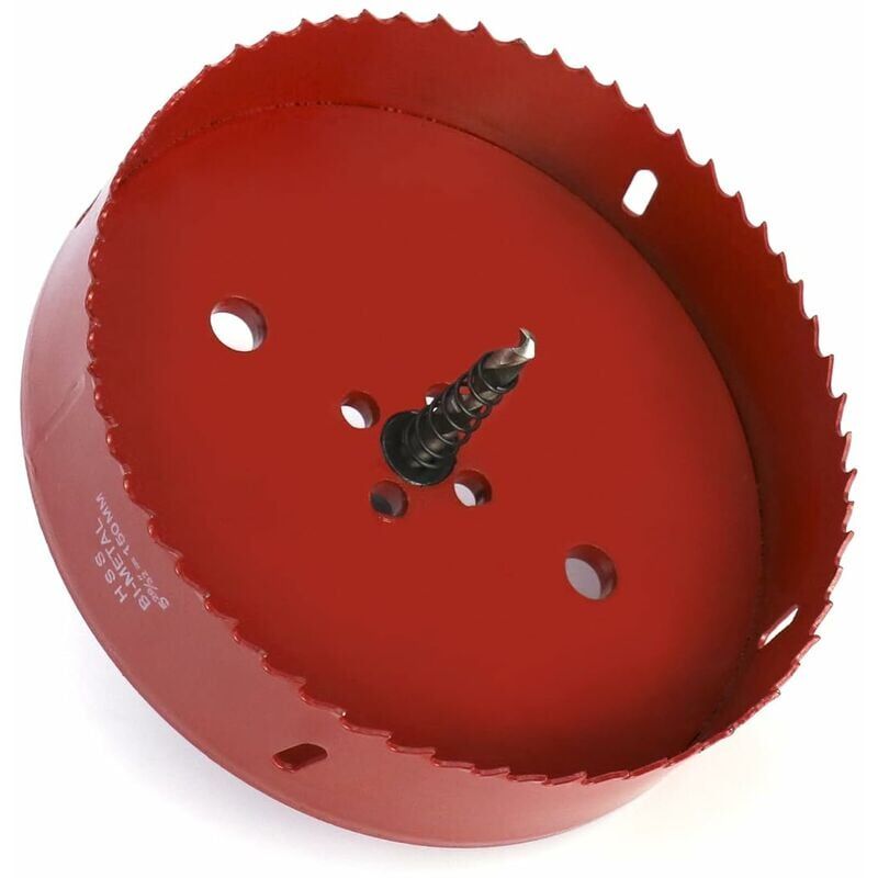 foto del prodotto sega a tazza bimetallica 150 mm, acciaio rapido hss m42, con gambo esagonale e punta per alluminio, ferro e legno sega a tazza e punta