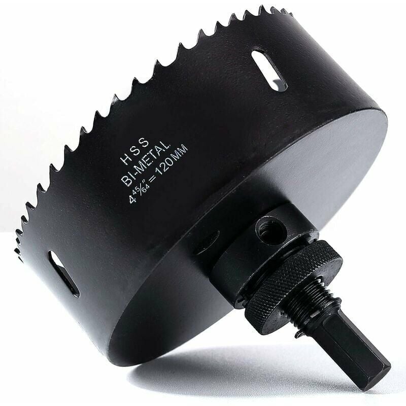 foto del prodotto sega a tazza bimetallica da 120 mm, sega a tazza bimetallica m42 hss con punta da trapano centrante per punta da trapano guazhni per carichi pesanti
