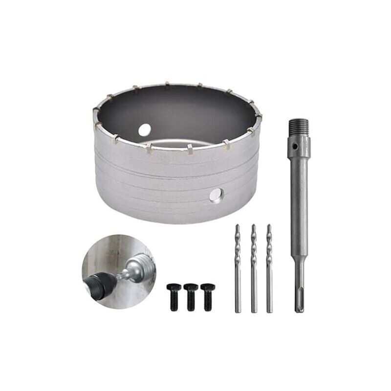 foto del prodotto sega a tazza bimetallica da 160 mm per piastrelle di cemento, punte per trapano per cemento, con adattatore sds plus da 220 mm e 3 punte per trapano