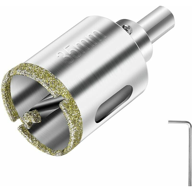 foto del prodotto sega a tazza diamantata da 35 mm, punta diamantata con punta a guida centrale, sega a tazza per piastrelle con rivestimento superficiale diamantato