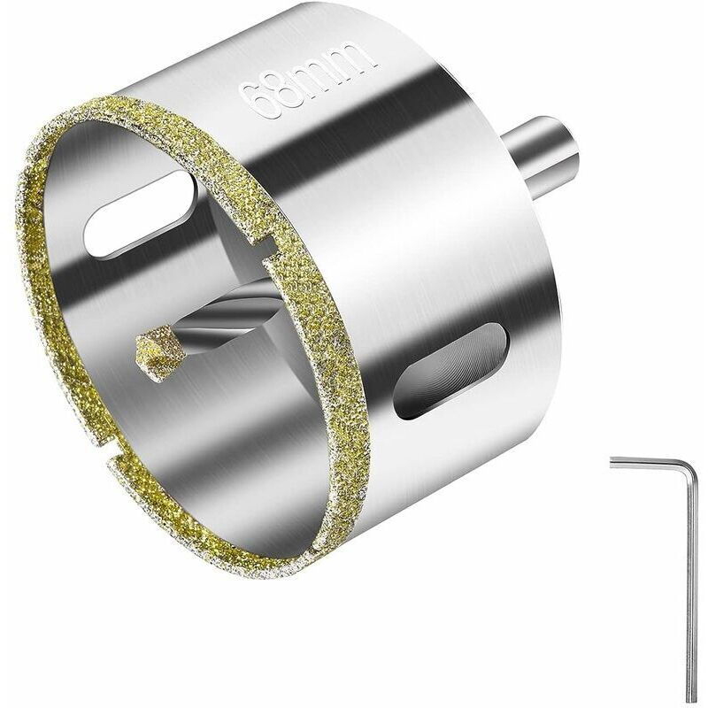 foto del prodotto sega a tazza diamantata da 68 mm, punta da trapano diamantata con guida centrale, sega a tazza rivestita diamantata per tagliare vetro, piastrelle,