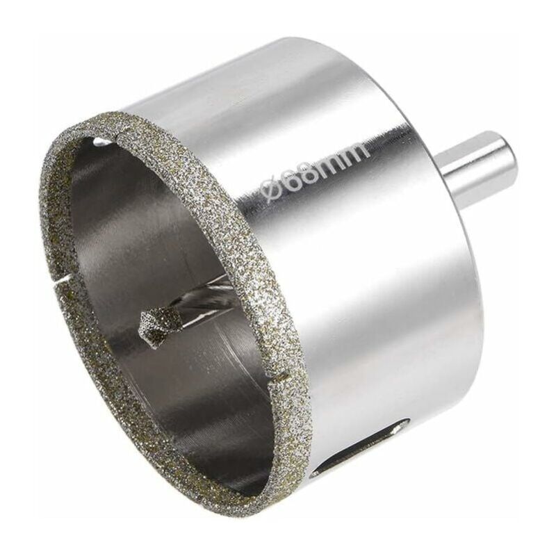 foto del prodotto sega a tazza diamantata da 68 mm, punta pilota centrale, sega a tazza con rivestimento superficiale diamantato per tagliare vetro, piastrelle,