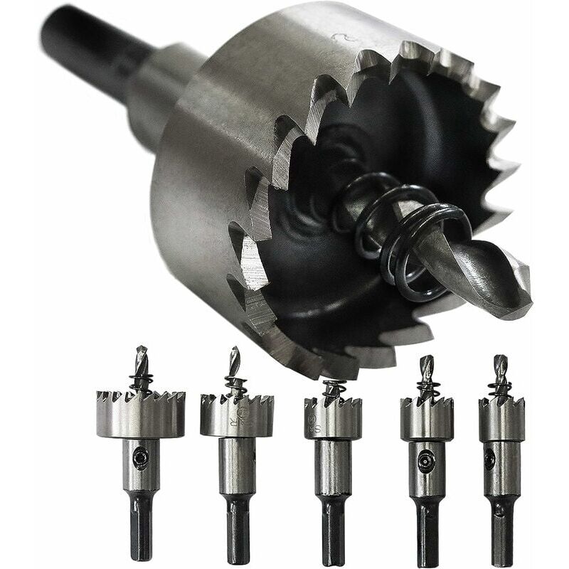 foto del prodotto sega a tazza hss in acciaio al cobalto. scatola da 5 punte da trapano 16 18,5 20 25 30 mm hss cobalto, acciaio inox.guazhuni