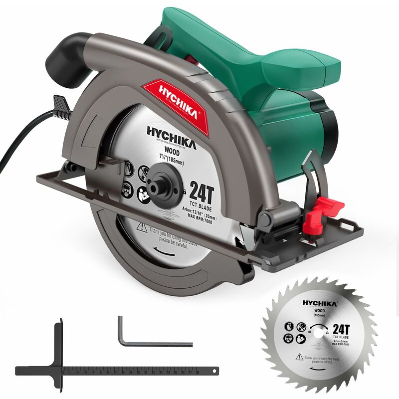 foto del prodotto sega circolare, 1300w 4500rpm hychika 185mm sega legno circolare, motore ad alta potenza, profondit di taglio 65 mm 90 , 45 mm 45 , interruttore