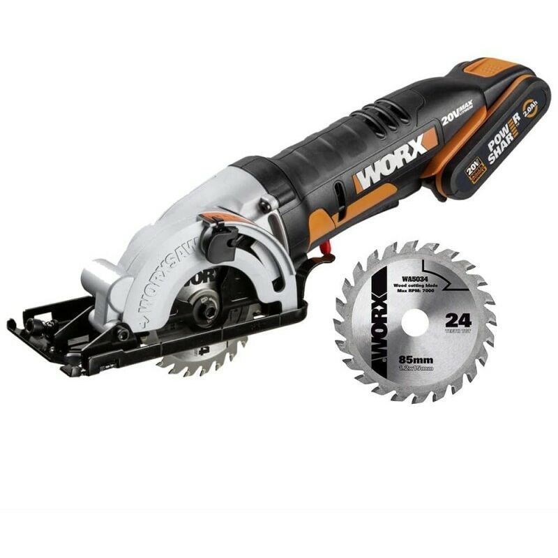 foto del prodotto sega circolare compatta a batteria 20v 2ah worx wx527