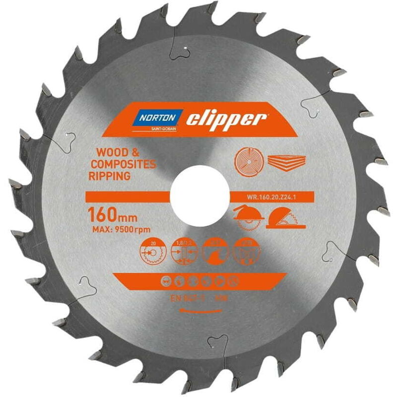 foto del prodotto sega circolare norton 160 mm x 20 mm x 24 z legno e compositi atb 1,8 1,2 
