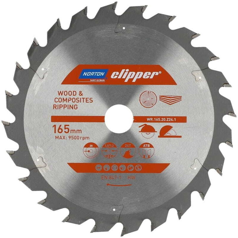foto del prodotto sega circolare norton 165 mm x 20 mm x 24 z legno e compositi atb 1,8 1,2 