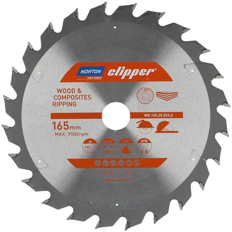 foto del prodotto sega circolare norton 165 mm x 20 mm x 24 z legno e compositi atb 2,6 1,6 