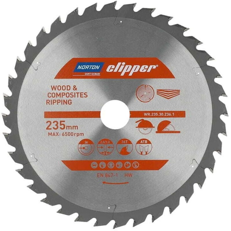 foto del prodotto sega circolare norton 235 mm x 30 mm x 36 z legno e compositi atb 2,8 1,8 