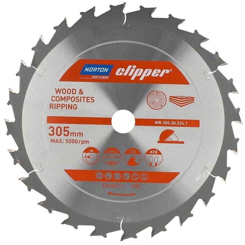 foto del prodotto sega circolare norton 305 mm x 30 mm x 24 z legno e compositi atb 3,2 2,2 