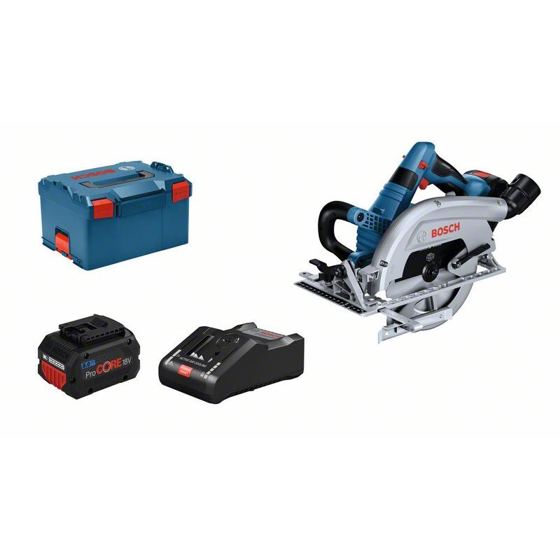 foto del prodotto sega circolare portatile a batteria bosch biturbo gks 18v 70 l 2x5,5 ah procore caricatore in l boxx