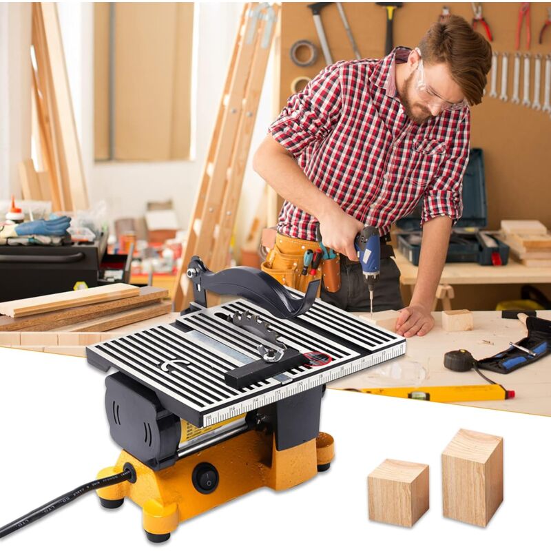 foto del prodotto sega da tavolo 4500 giri min altezza di taglio 15 mm sega da tavolo di precisione portatile con supporto 60 w 220 v per tagliare il legno e