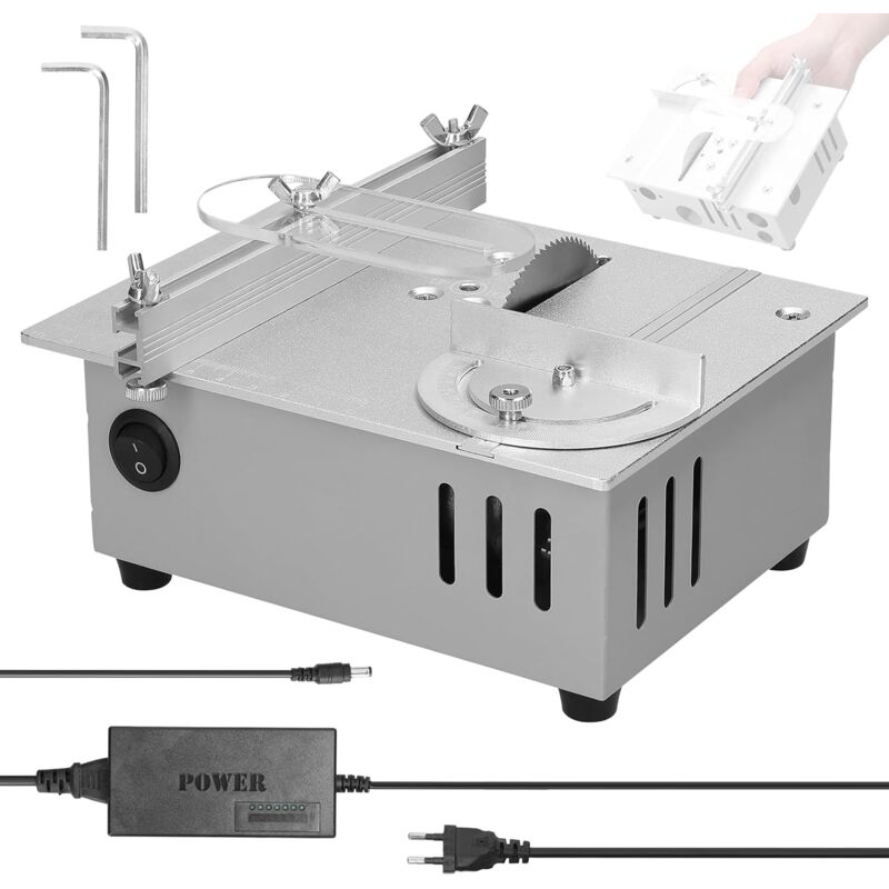 foto del prodotto sega da tavolo multifunzionale, sega da tavolo elettrica da 100 w, piccola casa, lama per sega fai da te, altezza regolabile, utensile da taglio,