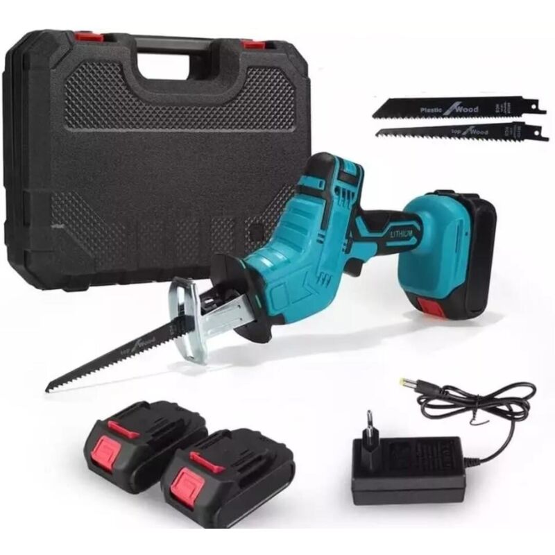foto del prodotto sega seghetto a gattuccio batteria motosega elettrosega con lame 2 batterie 26v