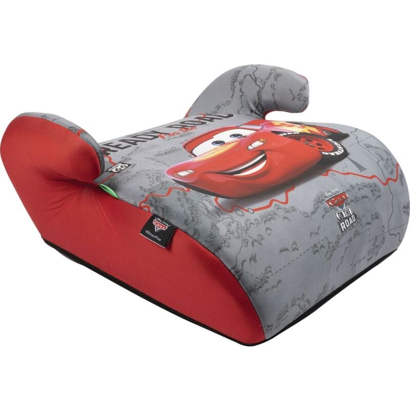 foto del prodotto seggiolino alzabimbo cars per la sicurezza dei bambini con altezza da 125 a 150 cm con grafiche di saetta mcqueen su fondo grigio,alzatina auto, rialzo, seduta per bambini - disney