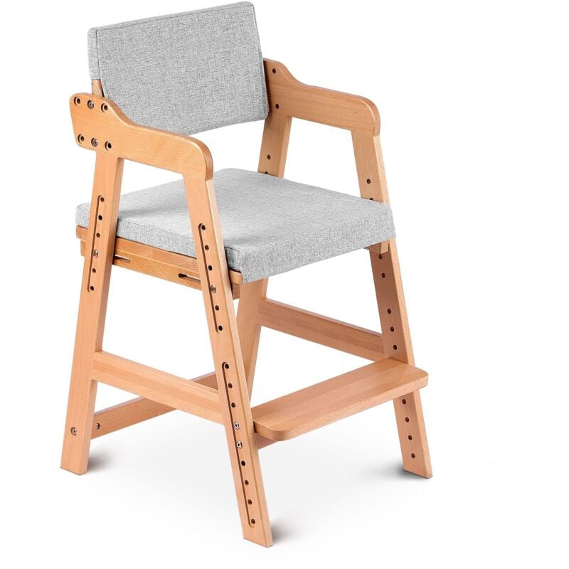 foto del prodotto seggiolone in legno di faggio per neonati, 6 altezze regolabili, cuscini sfoderabili e lavabili, sedia per bambini multifunzionale, stabile e solida,