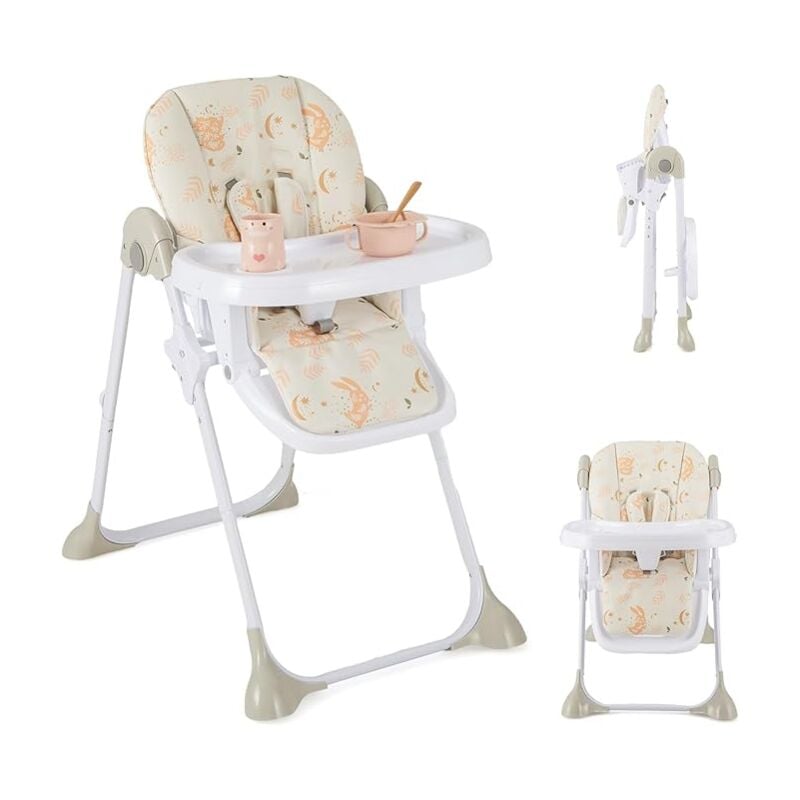 foto del prodotto seggiolone pappa pieghevole per bambini, seggiolone portabile con schienale e altezza regolabili, con ruote, per bambini 6 36 mesi, grigio beige 
