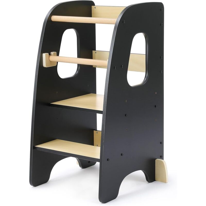 foto del prodotto seggiolone per bambini in mdf, torre di apprendimento 1 anno altezza regolabile, protezione anti inclinazione, max safety, nero