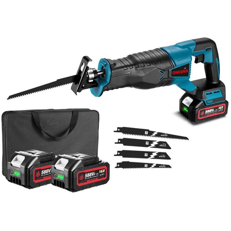 foto del prodotto seghe a gattuccio elettrica da 800 w con 4 lame e borsa in tessuto per legno e metallo con 2 batterie e 1 caricabatterie
