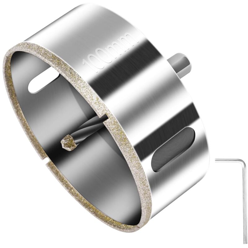 foto del prodotto seghe a tazza diamantata 100mm con guida di centraggio, fresa a tazza diamantata per vetro, piastrelle, ceramica, marmo, granito